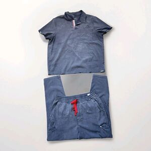 Mediclo Mens Scrub Set Blue Tencel Blend Sz XXL Top, Sz L Straight Leg Bottoms